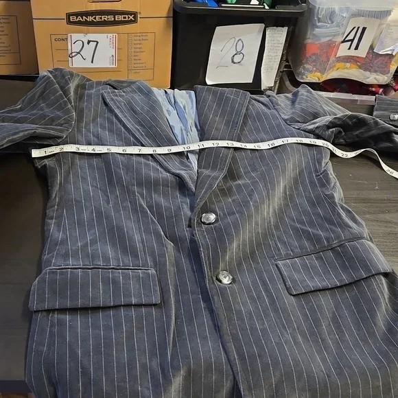 BOSS Hugo Boss Gray Pinstripe Velvet Slim Fit Dark Gray Light Gray Blazer 40R